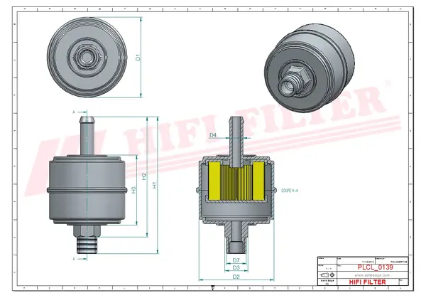 Rysunek wymiarowy Filtr paliwa SN 1161