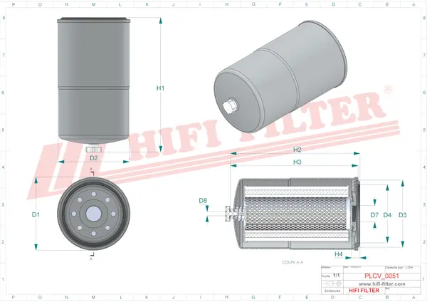 Rysunek wymiarowy Filtr paliwa SN 1216