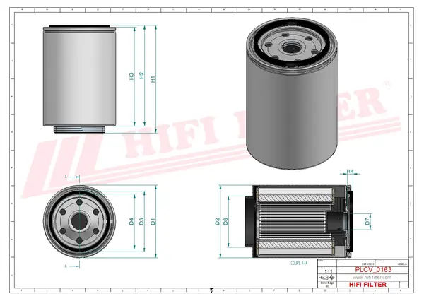 Rysunek wymiarowy Filtr paliwa SN 1291