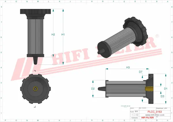 Rysunek wymiarowy Filtr paliwa SN 20003