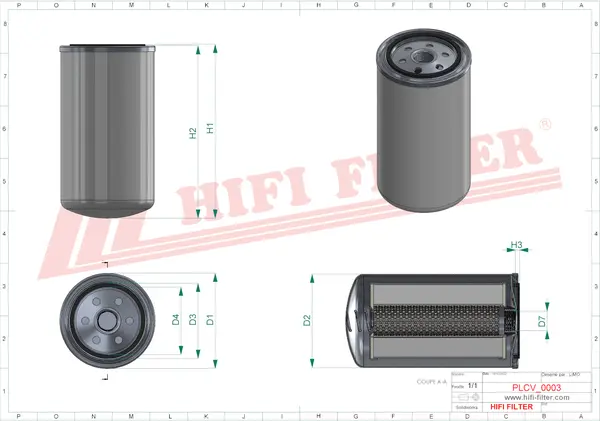 Rysunek wymiarowy Filtr paliwa SN 206