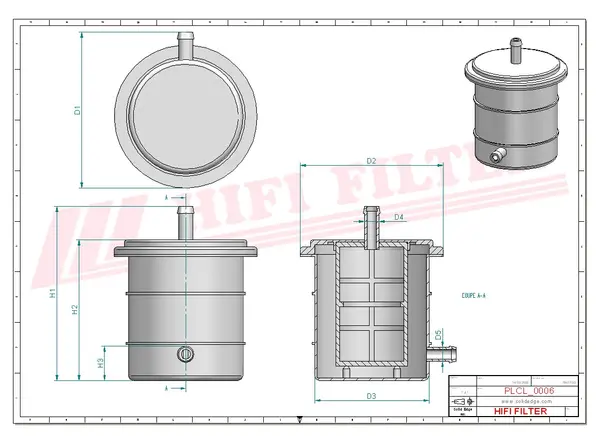 Rysunek wymiarowy Filtr paliwa SN 21601