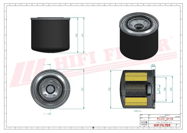 Rysunek wymiarowy Filtr paliwa SN 25027