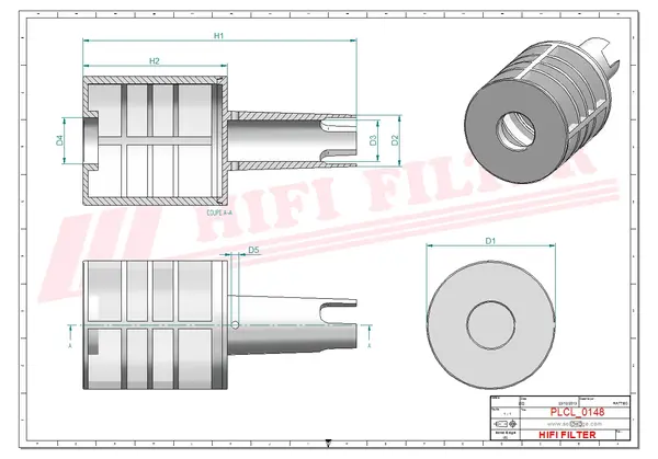 Rysunek wymiarowy Filtr paliwa SN 25091