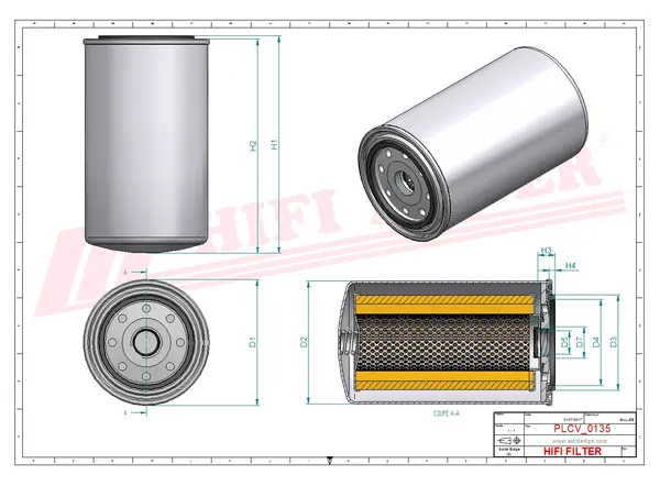 Rysunek wymiarowy Filtr paliwa SN 25169