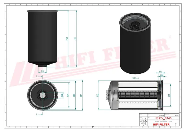 Rysunek wymiarowy Filtr paliwa SN 25172