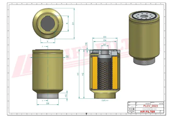 Rysunek wymiarowy Filtr paliwa SN 30040