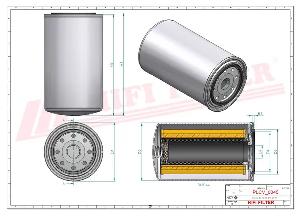 Rysunek wymiarowy Filtr paliwa SN 4036