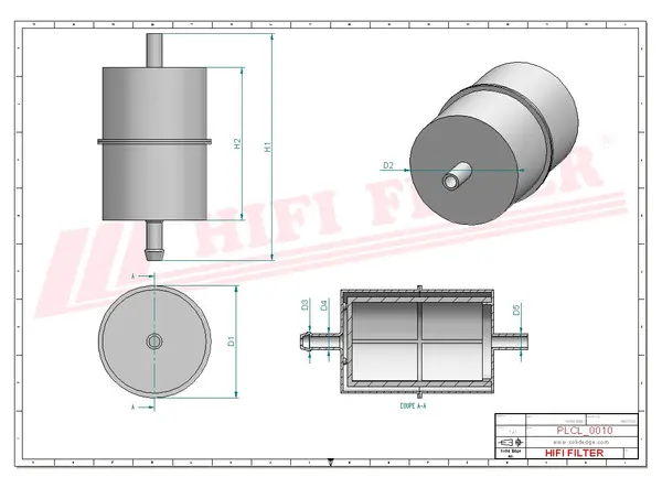 Rysunek wymiarowy Filtr paliwa SN 40500