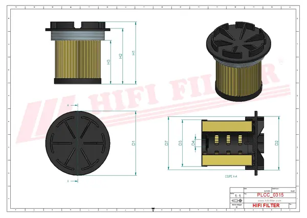 Rysunek wymiarowy Filtr paliwa SN 40518