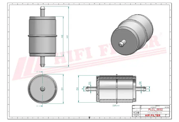 Rysunek wymiarowy Filtr paliwa SN 40520