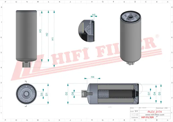 Rysunek wymiarowy Filtr paliwa SN 40527
