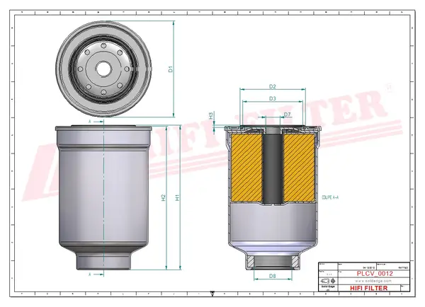 Rysunek wymiarowy Filtr paliwa SN 40539