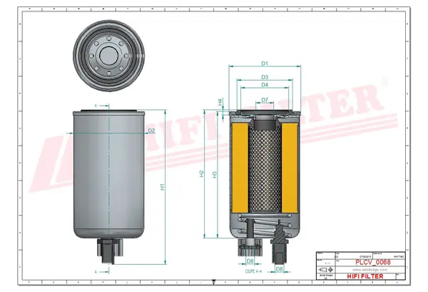 Rysunek wymiarowy Filtr paliwa SN 40547