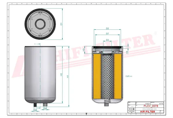 Rysunek wymiarowy Filtr paliwa SN 40550