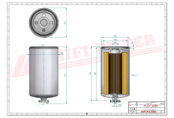 Rysunek wymiarowy Filtr paliwa SN 40564