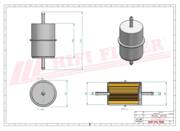 Rysunek wymiarowy Filtr paliwa SN 40575