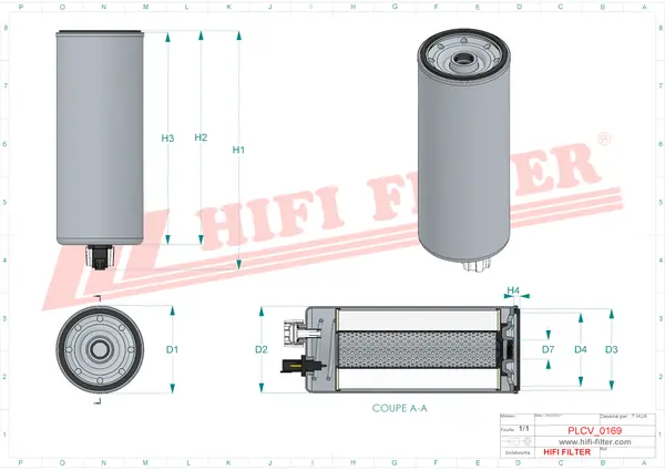 Rysunek wymiarowy Filtr paliwa SN 40578
