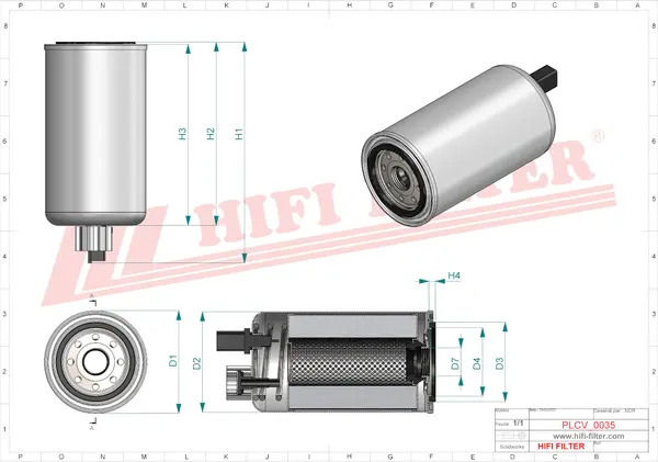 Rysunek wymiarowy Filtr paliwa SN 40602