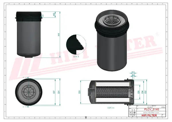 Rysunek wymiarowy Filtr paliwa SN 40786
