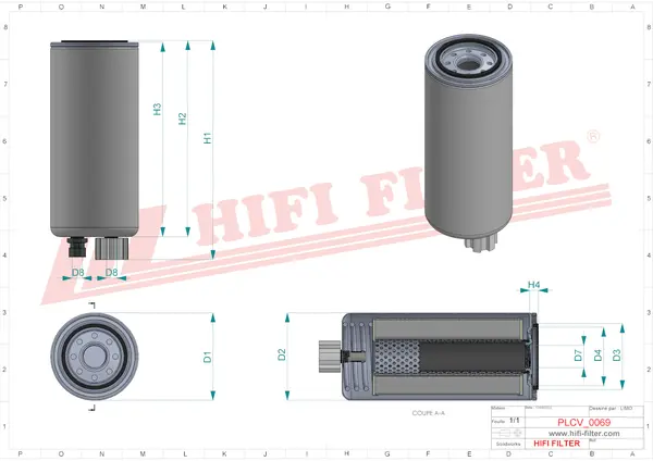 Rysunek wymiarowy Filtr paliwa SN 40828