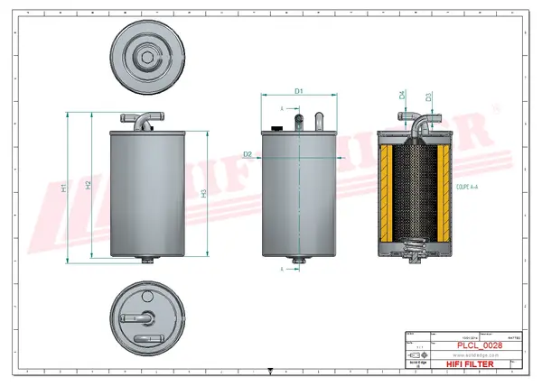 Rysunek wymiarowy Filtr paliwa SN 452