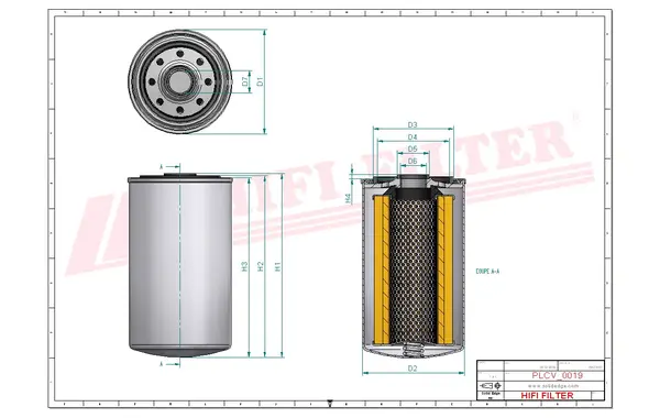 Rysunek wymiarowy Filtr paliwa SN 532