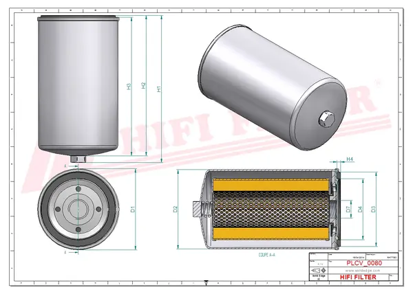 Rysunek wymiarowy Filtr paliwa SN 535
