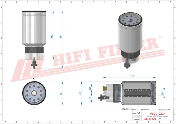Rysunek wymiarowy Filtr paliwa SN 55437 B