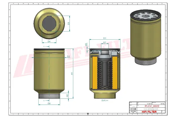 Rysunek wymiarowy Filtr paliwa SN 55437