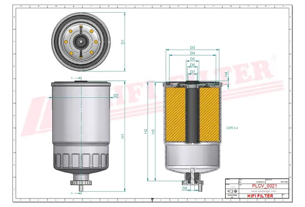 Rysunek wymiarowy Filtr paliwa SN 70103
