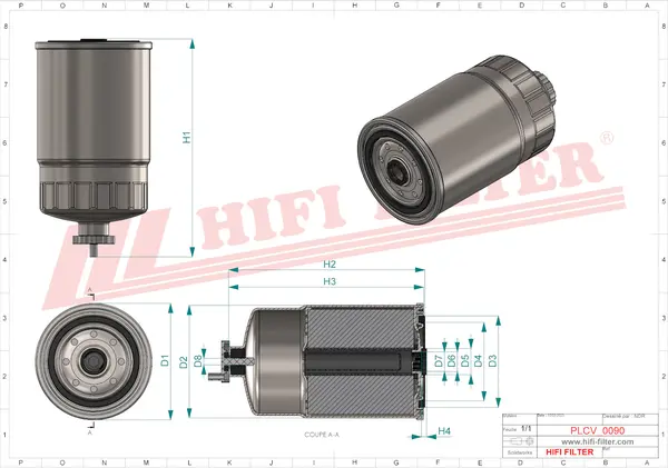 Rysunek wymiarowy Filtr paliwa SN 70106