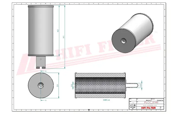 Rysunek wymiarowy Filtr paliwa SN 70114