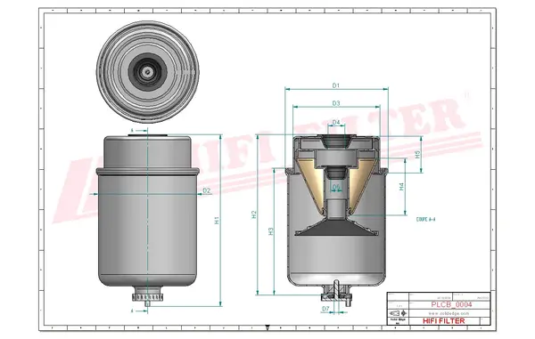 Rysunek wymiarowy Filtr paliwa SN 70182