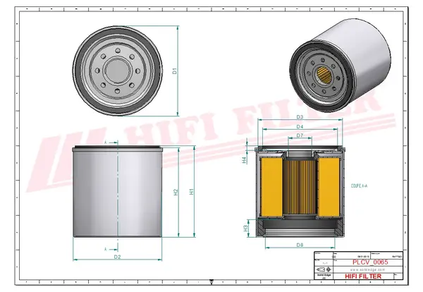 Rysunek wymiarowy Filtr paliwa SN 70207