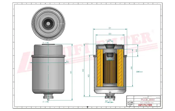 Rysunek wymiarowy Filtr paliwa SN 70215