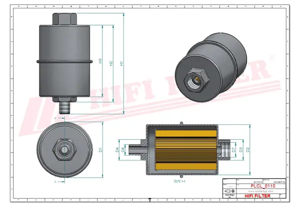Rysunek wymiarowy Filtr paliwa SN 70255