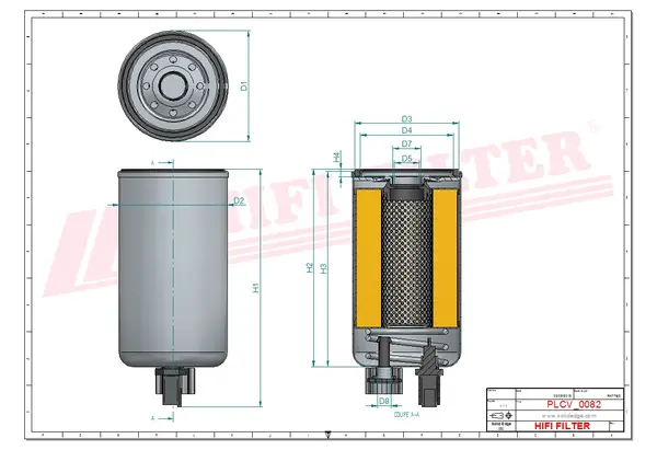 Rysunek wymiarowy Filtr paliwa SN 70256