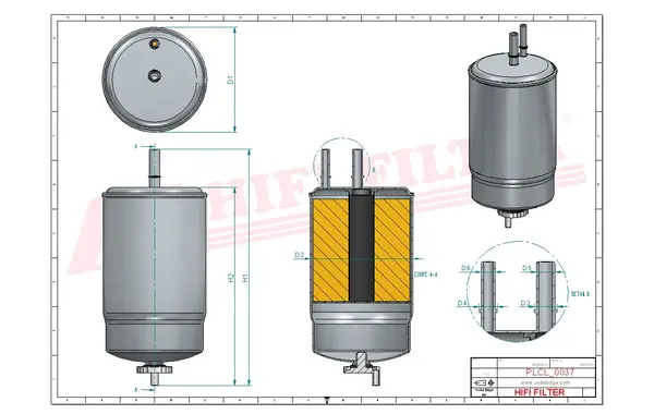 Rysunek wymiarowy Filtr paliwa SN 70299