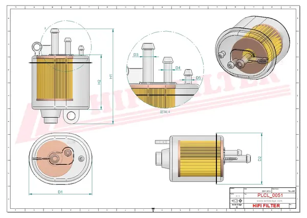 Rysunek wymiarowy Filtr paliwa SN 70326