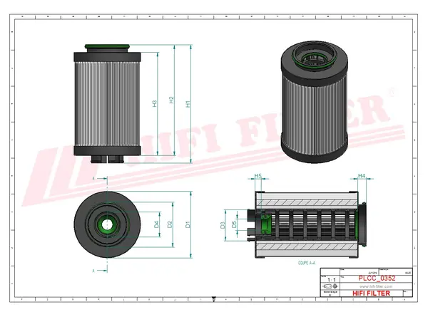 Rysunek wymiarowy Filtr paliwa SN 70404