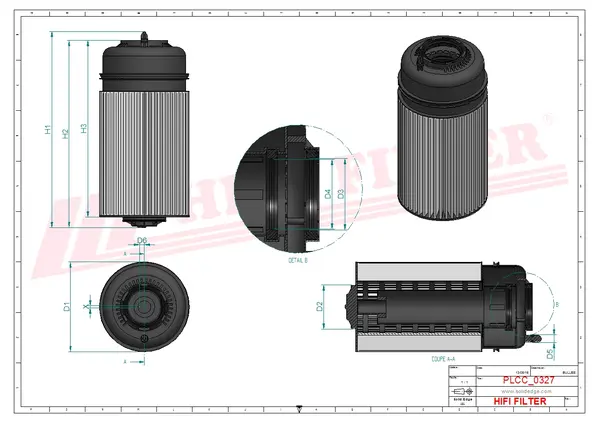 Rysunek wymiarowy Filtr paliwa SN 70410