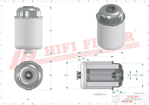 Rysunek wymiarowy Filtr paliwa SN 70552