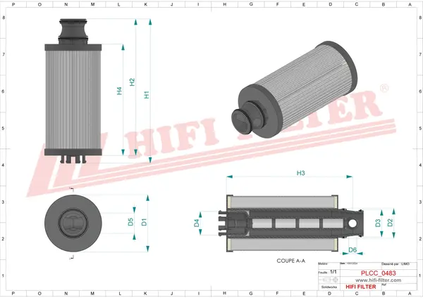Rysunek wymiarowy Filtr paliwa SN 70554