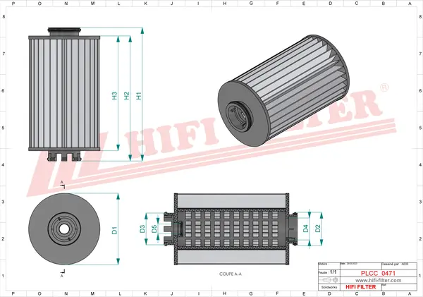 Rysunek wymiarowy Filtr paliwa SN 70565