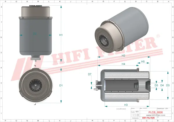 Rysunek wymiarowy Filtr paliwa SN 70576