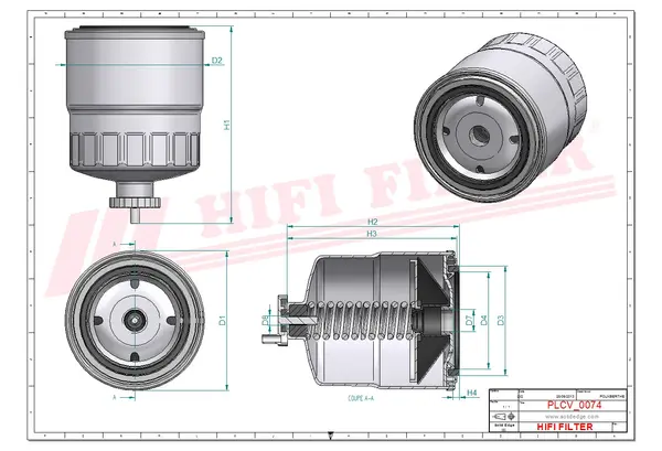 Rysunek wymiarowy Filtr paliwa SN 80001