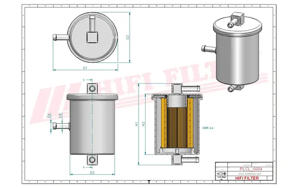 Rysunek wymiarowy Filtr paliwa SN 80008