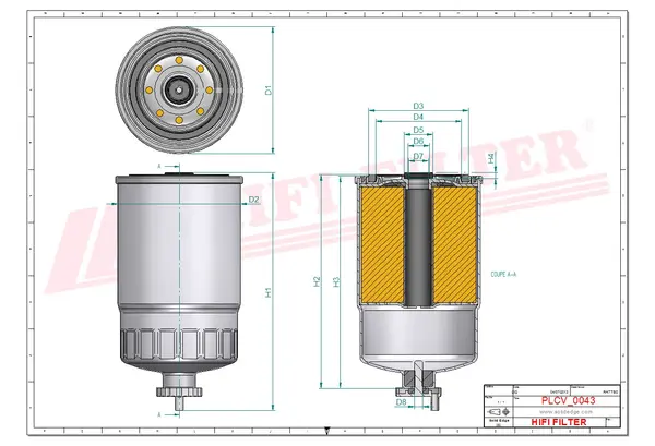 Rysunek wymiarowy Filtr paliwa SN 80020
