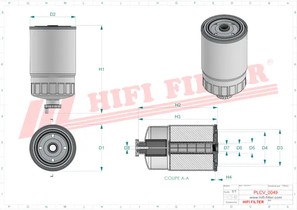 Rysunek wymiarowy Filtr paliwa SN 80021